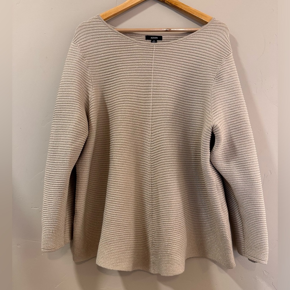 Alfani cream glitter ribbed asymmetric sweater tunic.